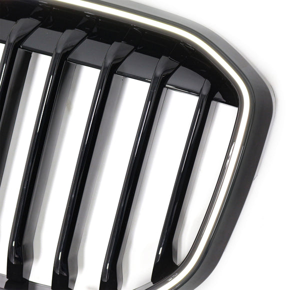 BMW X7 G07 2019-2022 Single Slat Gloss Black Front Kidney Grille W/ LED Light