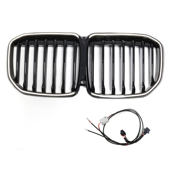 BMW X7 G07 2019-2022 Single Slat Gloss Black Front Kidney Grille W/ LED Light