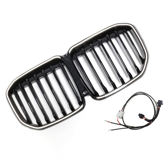 BMW X7 G07 2019-2022 Single Slat Gloss Black Front Kidney Grille W/ LED Light