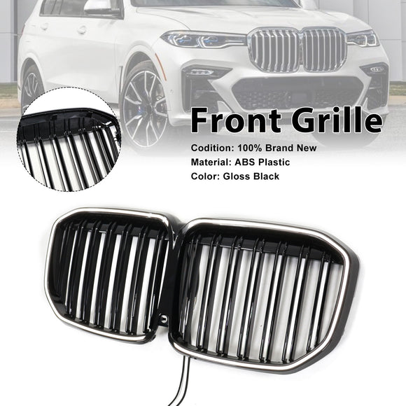 Doppelte Lamellen, glänzend schwarz, vorderer Nierengrill, passend für BMW X7 G07 2019–2022