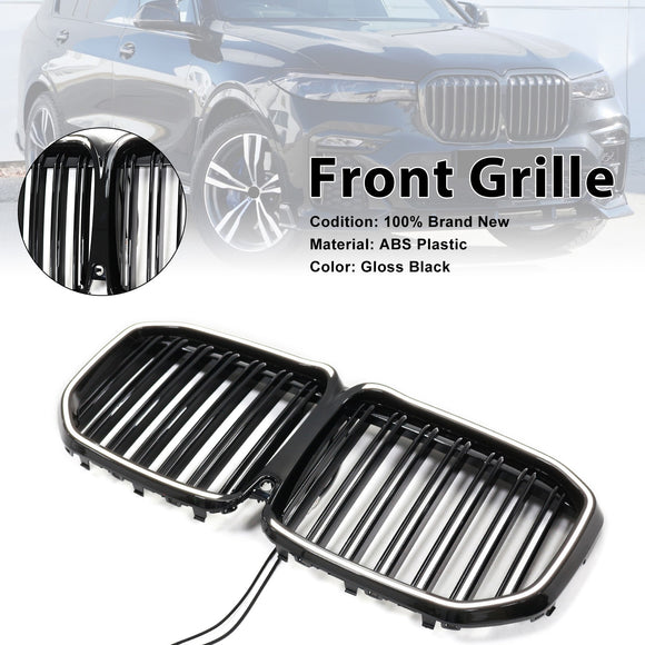 Doppelte Lamellen, glänzend schwarz, vorderer Nierengrill, passend für BMW X7 G07 2019–2022