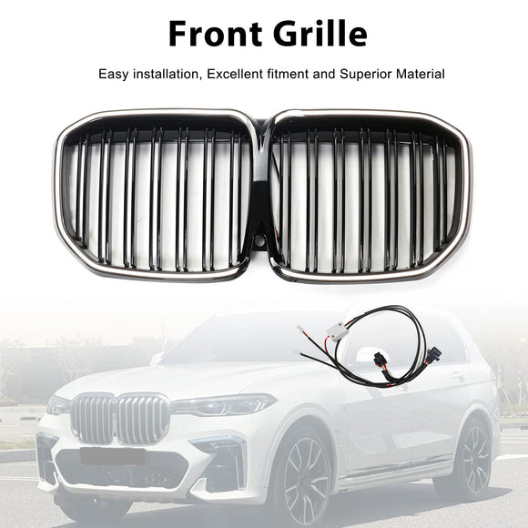 Doppelte Lamellen, glänzend schwarz, vorderer Nierengrill, passend für BMW X7 G07 2019–2022