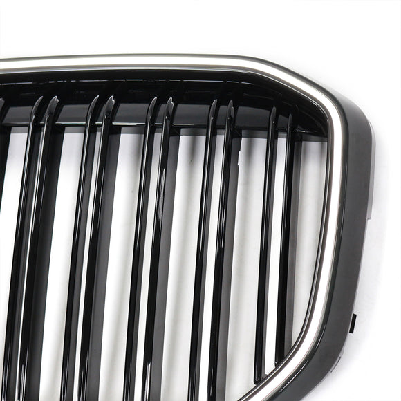 Doppelte Lamellen, glänzend schwarz, vorderer Nierengrill, passend für BMW X7 G07 2019–2022