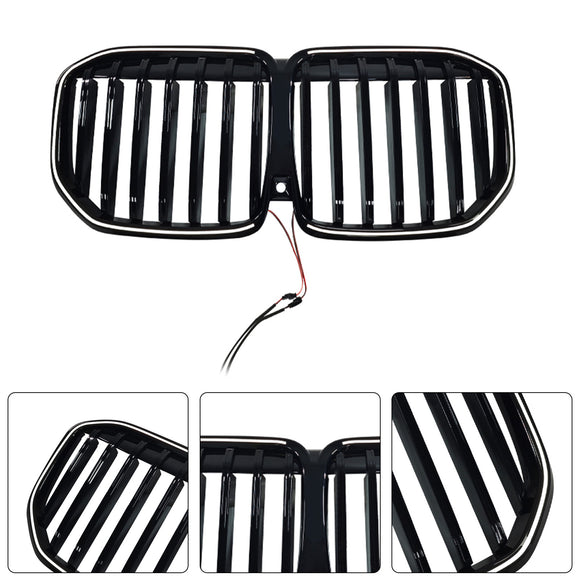 Zwart Enkele Lijn Voorbumper Grille Grill Fit BMW X7 G07 2023-2026 W/LED