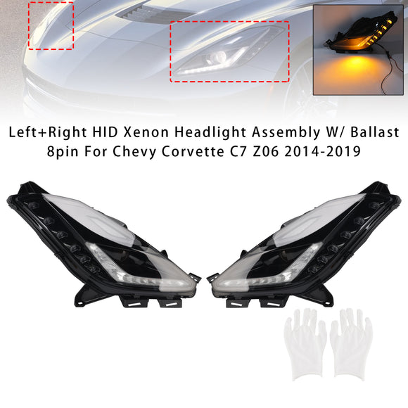 HID Xenon Headlight Assembly W/ Ballast 8pin For Chevy Corvette C7 Z06 2014-2019