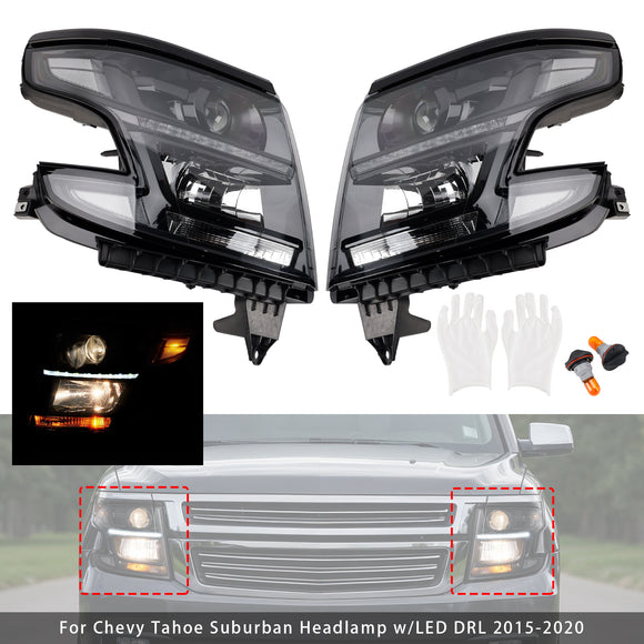 Halogen Headlights Projector Assembly Left+Right For Chevy Tahoe Suburban 2015-2020