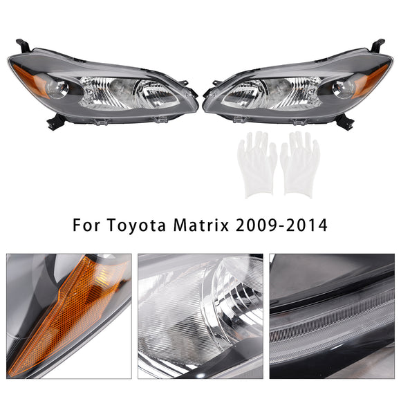 Toyota Matrix 2009-2014  Left+Right Headlights Assembly Headlamp Black Housing