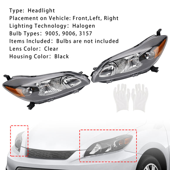 Toyota Matrix 2009-2014  Left+Right Headlights Assembly Headlamp Black Housing