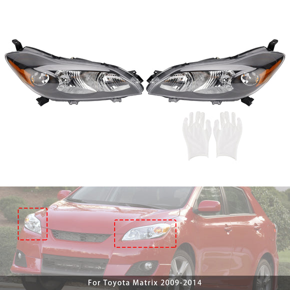 Toyota Matrix 2009-2014  Left+Right Headlights Assembly Headlamp Black Housing