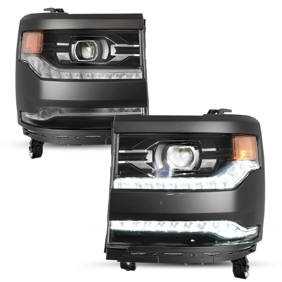 Vasen+oikea LED-ajovalo 84357696 84893098 Chevy Silverado 1500 2016-2019 kiiltävä musta kotelo