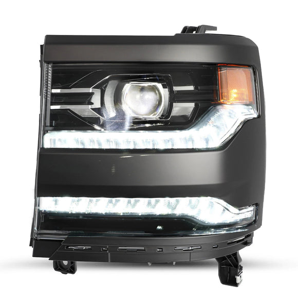 Vasen+oikea LED-ajovalo 84357696 84893098 Chevy Silverado 1500 2016-2019 kiiltävä musta kotelo