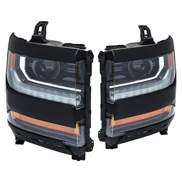 Vasen+oikea LED-ajovalo 84357696 84893098 Chevy Silverado 1500 2016-2019 kiiltävä musta kotelo