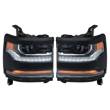 Left+Right LED Headlight 84357696 84893098 For Chevy Silverado 1500 2016-2019 Gloss Black Housing