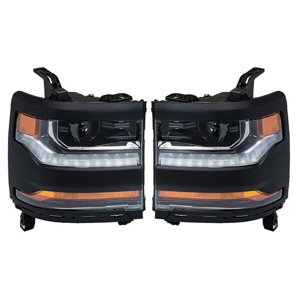 Vasen+oikea LED-ajovalo 84357696 84893098 Chevy Silverado 1500 2016-2019 kiiltävä musta kotelo