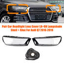 Par de cubiertas de lente de faro de coche LH + RH, pegamento de carcasa de pantalla para Audi Q7 2016-2019-1