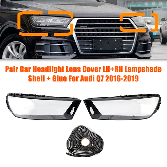 Par de cubiertas de lente de faro de coche LH + RH, pegamento de carcasa de pantalla para Audi Q7 2016-2019