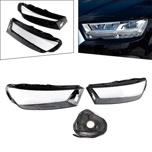 Par de cubiertas de lente de faro de coche LH + RH, pegamento de carcasa de pantalla para Audi Q7 2016-2019