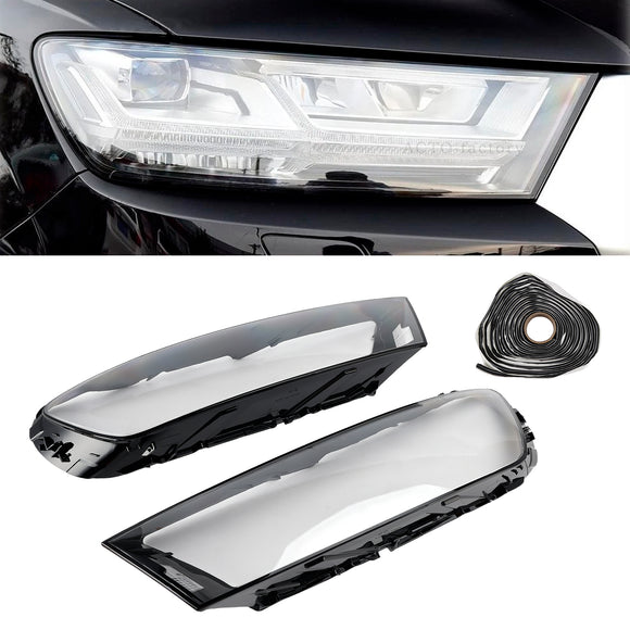 Par de cubiertas de lente de faro de coche LH + RH, pegamento de carcasa de pantalla para Audi Q7 2016-2019