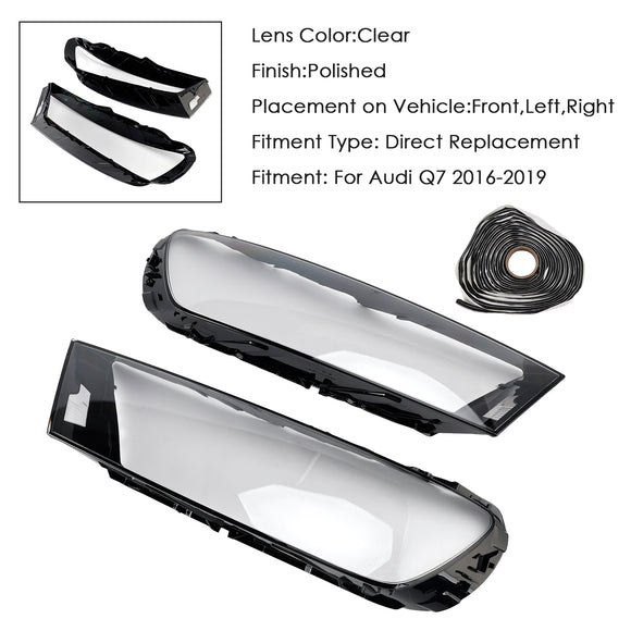 Par de cubiertas de lente de faro de coche LH + RH, pegamento de carcasa de pantalla para Audi Q7 2016-2019