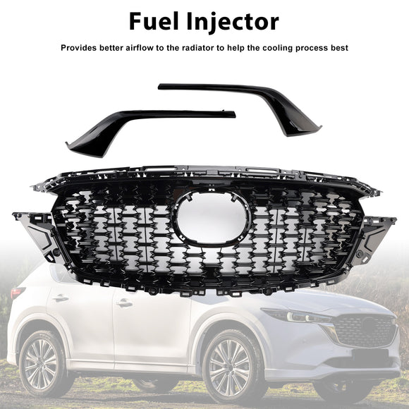 Mazda CX-5 2022-2025 Black Grille Front Bumper Replacement Grill KSD5-50719 W/ Gloss Black Molding Trim