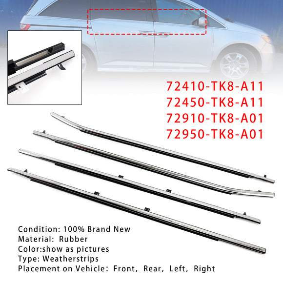 2011-2017 Odyssey 4PCS Dichtungsstreifendichtung 72410-TK8-A11 72450-TK8-A11 Türgürtelformteil