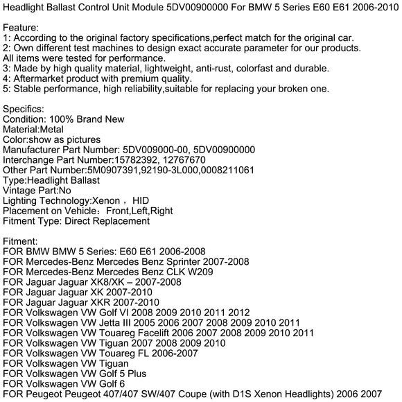Scheinwerfer-Vorschaltgerät-Steuergerät-Modul 5DV00900000 für BMW 5 E60 E61 06–10