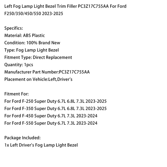 Linke Nebelscheinwerfer-Lichtblende PC3Z17C755AA für Ford F250/350/450/550 2023–2025