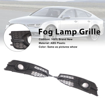 Black Front Bumper Fog Light Grille Cover Bezel Fit Audi S7 A7 S-Line 2012-2015 - 0