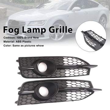 Black Front Bumper Fog Light Grille Cover Bezel Fit Audi S7 A7 S-Line 2012-2015