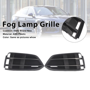 Black Front Bumper Fog Light Grille Grill Cover Bezel Fit Audi A5 2017-2019