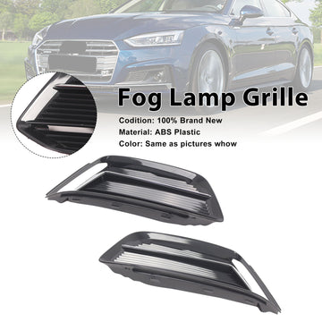 Black/Chrome Front Bumper Fog Light Grille Cover Bezel Fit Audi A5 2017-2019 - 0