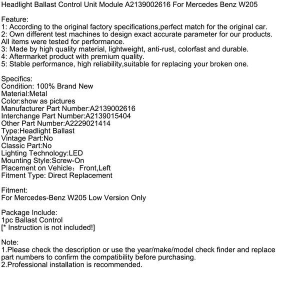 Scheinwerfer-Vorschaltgerät-Steuergerät Modul A2139002616 für Mercedes Benz W205
