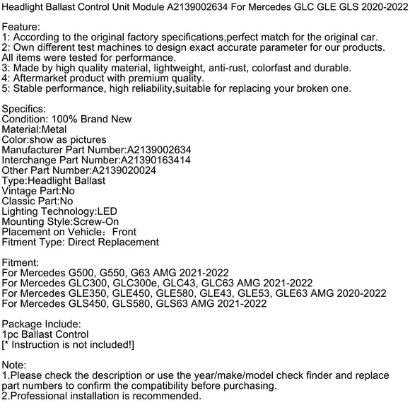 Modulo unità di controllo zavorra fari A2139002634 per Mercedes GLC 2020-2022