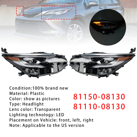 Faro principale sinistro + destro 81150-08130 81110-08130 per Toyota Sienna 2021-2024