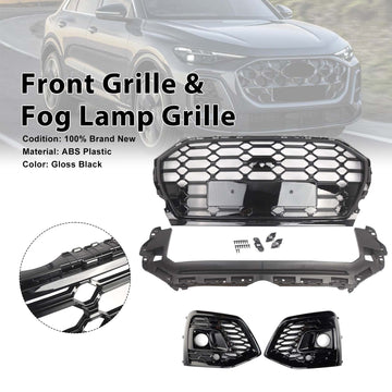 Grille de pare-chocs avant en nid d'abeille  &  couvercle de phare antibrouillard pour Audi Q5 2021 – 2025