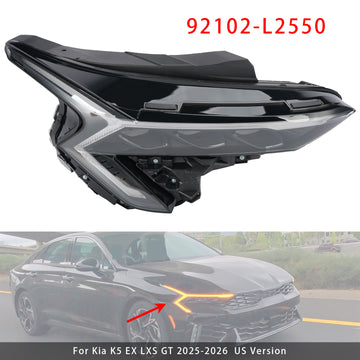 Kia K5 LXS / EX / GT 2025-2026 Right LED Headlight Assembly Passenger Side 92102L2550 92102-L2550 - 0