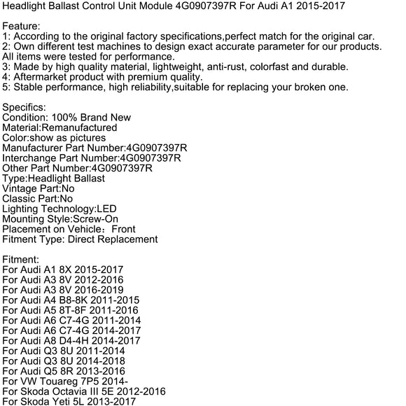 Scheinwerfer-Vorschaltgerät-Steuergerät-Modul 4G0907397R für Audi A1 2015–2017