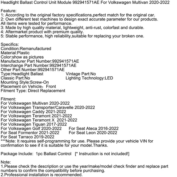 Scheinwerfer-Vorschaltgerät-Steuergerät-Modul 992941571AE für Volkswagen Multivan