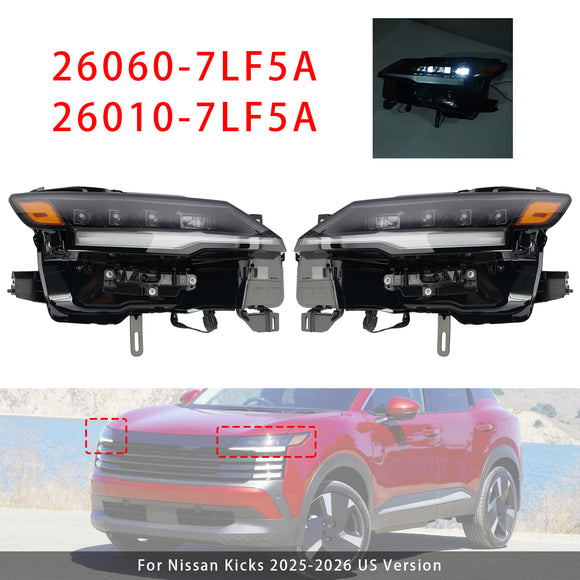 Left+Right LED Headlight 26060-7LF5A 26010-7LF5A For Nissan Kicks 2025-2026