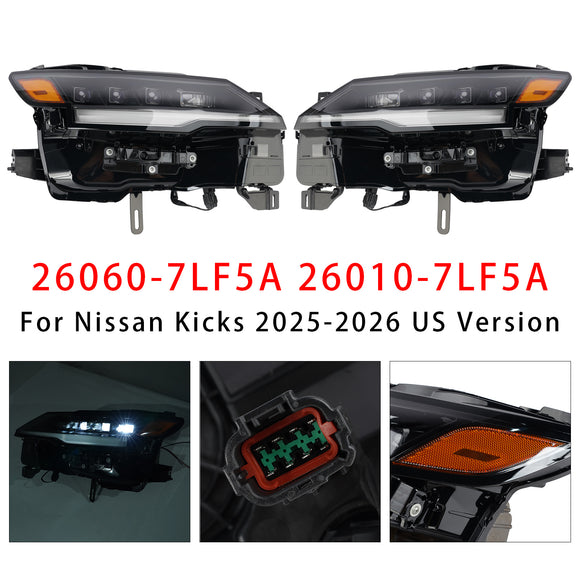 Left+Right LED Headlight 26060-7LF5A 26010-7LF5A For Nissan Kicks 2025-2026