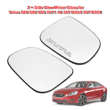 2 ¡Á Side View Mirror Glass for Volvo S60 S80 V60 2011-18 30716923 30716924