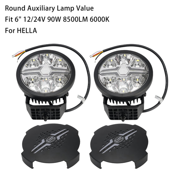 Round Auxiliary Lamp ValueFit 6 12/24V 90W 8500LM 6000K For HELLA