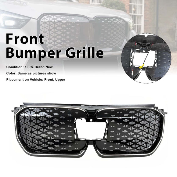 Schwarzer Frontstoßstangengrill für BMW iX1 U11 2023–2025 mit LED-Licht