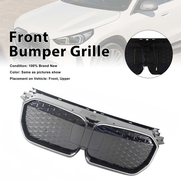 Zwart Chrome Voorbumper Grill Grille Fit BMW iX1 U11 2023-2025 W/LED Licht