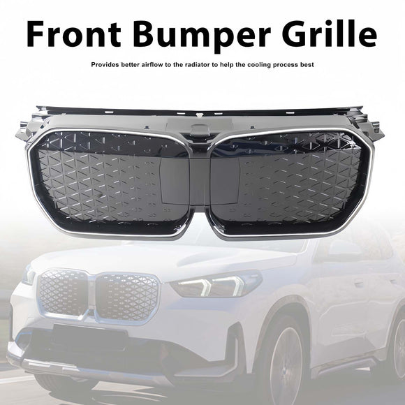 Zwart Chrome Voorbumper Grill Grille Fit BMW iX1 U11 2023-2025 W/LED Licht