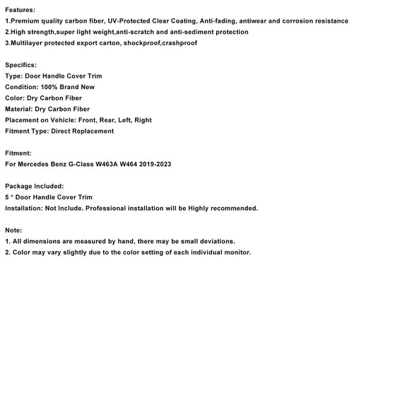 5PCS Dry Carbon Door Handle Cover Trim Fit Benz G Class W463A W464 2019-2023