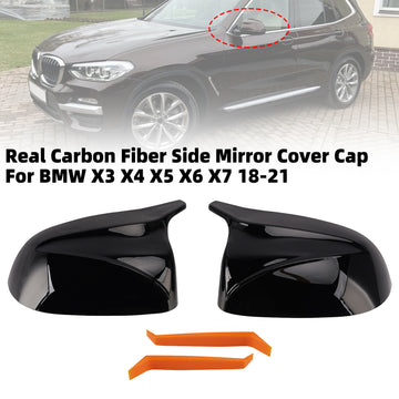Real Carbon Fiber Side Mirror Cover Cap For BMW X3 X4 X5 X6 X7 2018-2021 - 0