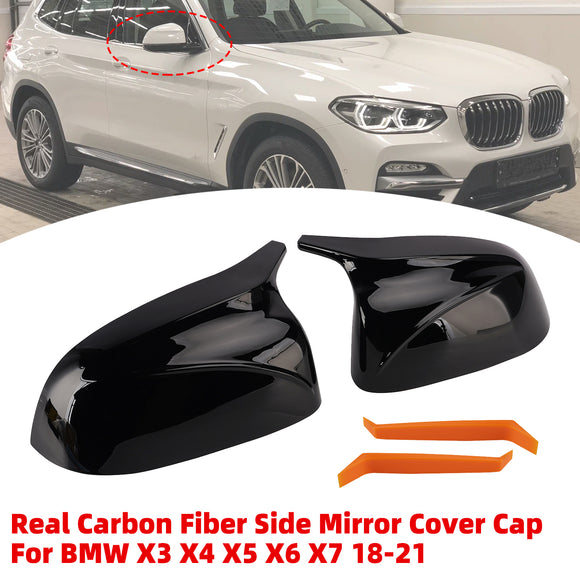 Real Carbon Fiber Side Mirror Cover Cap For BMW X3 X4 X5 X6 X7 2018-2021