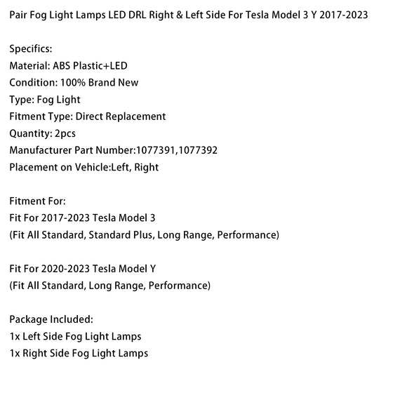 Pair Fog Light Lamps LED DRL For Tesla Model 3 Y 2017?2023