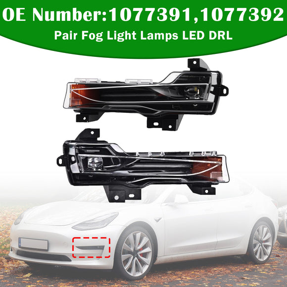 Pair Fog Light Lamps LED DRL For Tesla Model 3 Y 2017?2023